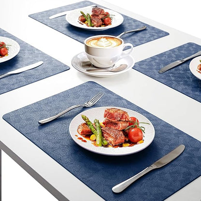 Vinyl Placemats Set of 8 Faux Leather 100% Waterproof Wipeable Washable Place Mats Heat Resistant Easy Clean Non-Slip Table Mats for Indoor Outdoor. (8,Blue)
