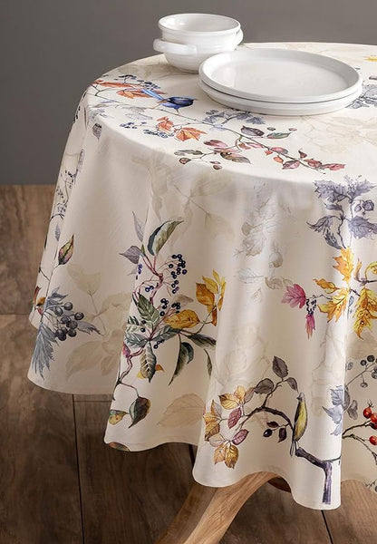 Maison d' Hermine Table Cloth Round Table 100% Cotton 69 Inches Fall Tablecloth Reusable Everyday Use for Thanksgiving Christmas Decorations Dining Farmhouse Party (Equinoxe - Beige)