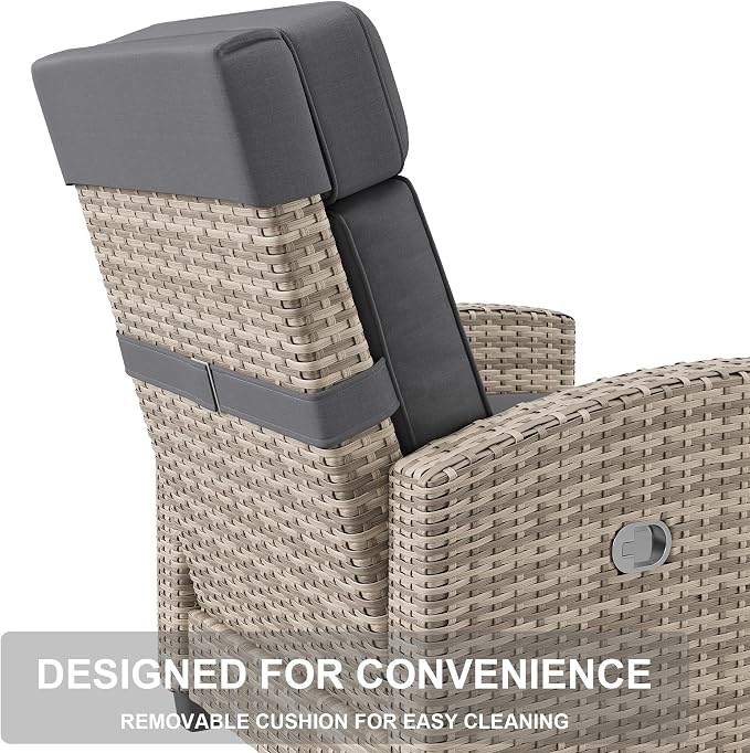 GarveeLife Outdoor Recliner Chair, PE Wicker Lounge Chair - Image 7