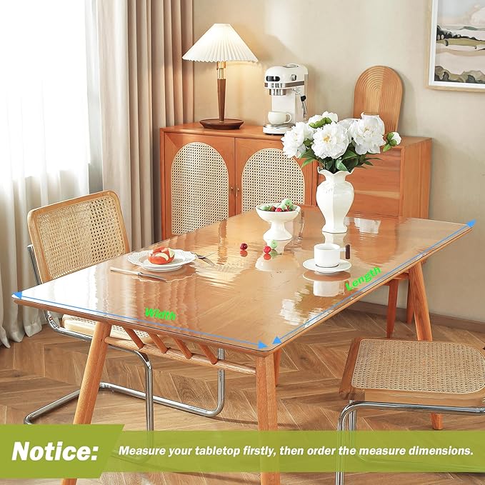 Clear Table Protector 19 x 52 Inch, 1.5mm Thick Plastic Table Cover, Waterproof PVC Clear Table Cover Protector, Desk Protector Mat, Writing Desk Pad for Desktop, Coffee & Dining Room Table