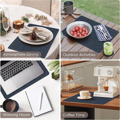 Vinyl Placemats Set of 12, Faux Leather Waterproof and Heat Resistant Place Mats, Washable Anti-Slip Table Mats with Coaster, Wipeable Placemats for Indoor & Outdoor 17" x 12" (Navy Blue, Set of 12)