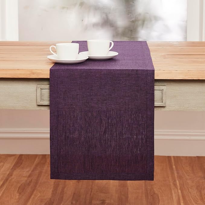 Solino Home Linen Table Runner 156 Inches Long - Athena, 100% Pure Linen Grape Table Runner 14 x 156 Inch for Dining, Valentines, Spring, Easter - Handcrafted and Machine Washable