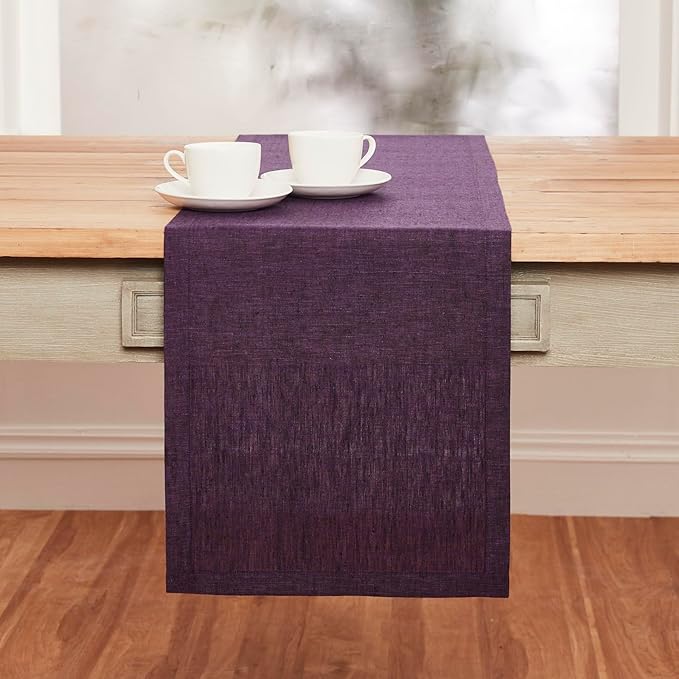 Solino Home Linen Table Runner 120 Inches Long - Athena, 100% Pure Linen Grape 14 x 120 Inch Table Runner for Dining, Winter, Valentines, Spring, Easter