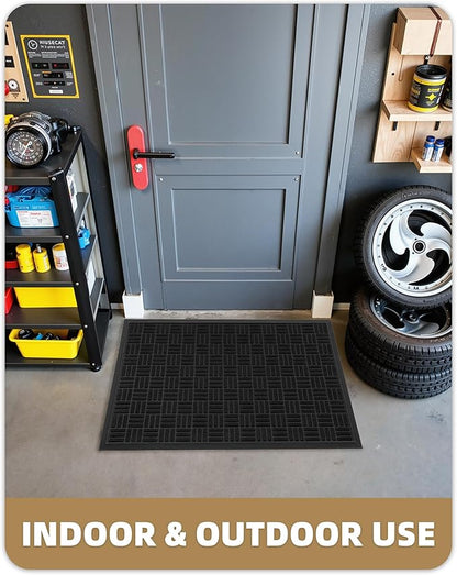 Color&Geometry Front Door Mat Outside Entrance, Heavy Duty Non Slip Low Profile Doormat for Entryway, Trap Dirt and Moisture Welcome Mats All-Weather, Easy Clean, Patio, Garage, 24"x36" Black