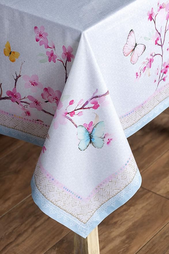 Maison d' Hermine Table Cloth Rectangle Table 100% Cotton 54 x 72 Inches Tablecloth Reusable Decorative for Dining Room, Farmhouse, Home, Party, Festive & Wedding Spring Summer - Blossoms in Spring