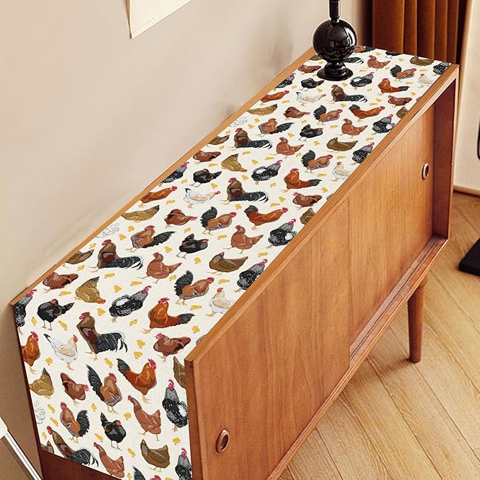 Farmhouse Rooster Table Runner, Rustic Farm Animals Cow Pig Chicken Coffee Table Center Decor for Home Kitchen Dining Patio Holiday Party Indoor Outdoor Table Decorations, 13"x90" Inch