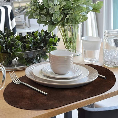 ADRIMER Placemats, Heat Resistant Oval Placemats Set of 12 Washable 12 x 17 Inch, Waterproof Table Mats, Wipeable Pu Place Mats for Kitchen, Dining Room, Coffee
