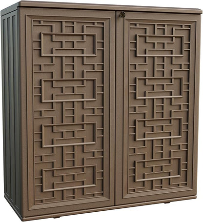 Indoor Outdoor Storage Cabinet Waterproof with 1 Shelf, Plastic Outdoor Storage Cabinets for Patio/Garden/Backyard, Size 34.3''L*15''W*36.2''H(Brown)