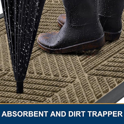 Smiry Front Door Mat Outside Entrance, Heavy Duty Sturdy Natural Rubber Doormat, Trap Dirt and Moisture, Easy Clean Low Profile Mats for Indoor Outdoor Entry, Irregular Triangle (29.5x17, Camel)