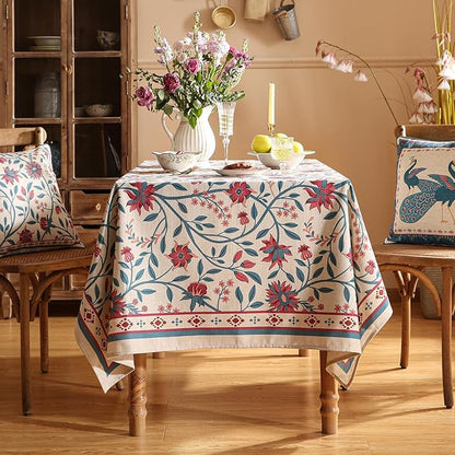 Designer Linen Rectangle Tablecloth,Vintage William Morris Wrinkle Free Floral Extra Long Table Cloth,Decor Table Cover for Kitchen,Dining,Thanksgiving,Christmas,67"*118"-Dorodango B