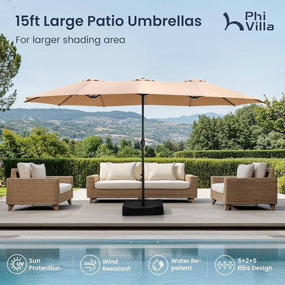 PHI VILLA 15ft Large Outdoor Patio Umbrella - Image 2