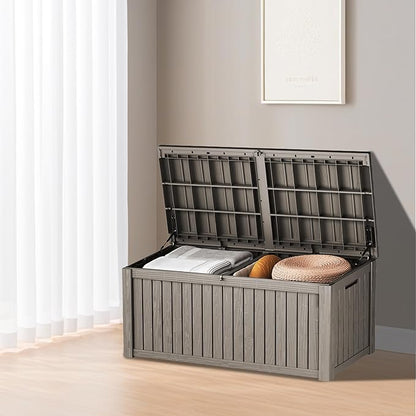 180 Gallon Outdoor Storage Deck Box - Large Waterproof Resin Bin for Delivery Boxes Outside, Lockable Storage for Patio/Pool Cushions & Tools, UV-Resistant, Granite Grey