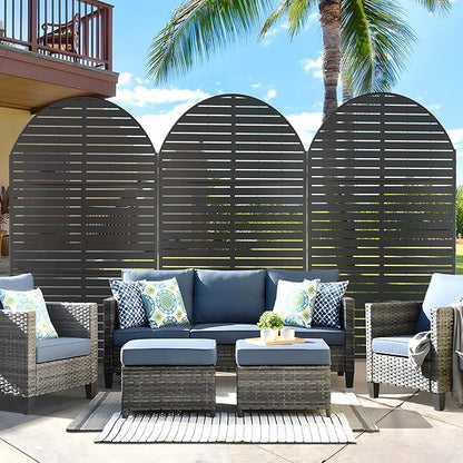 Metal Privacy Screen Outdoor 72" H×47" W,Freestanding Decorative Privacy Screen for Balcony Yard&Garden, Arched Privacy Fence-Black&Louvered