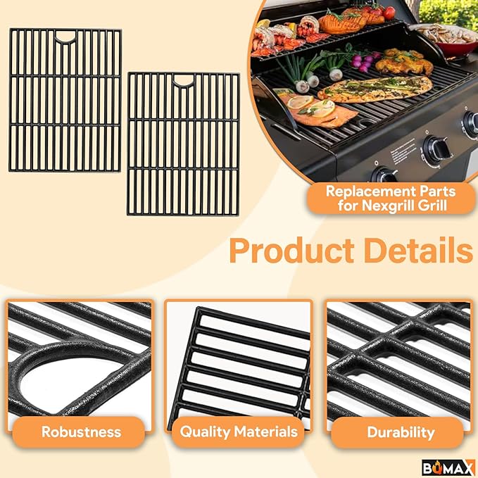 BQMAX Grill Parts for Nexgrill 4 Burner Gas Grill 720-0830H 720-0830 720-0830T, Cooking Grate, Heat Plates Shield and Burner for Nexgrill 4 Burner Replacement Parts for 720-0830h Nexgrill Parts