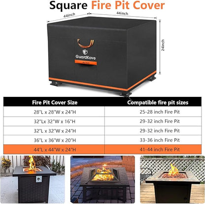 [Upgraded 1000D Heavy Duty Fabric] 44” Fire Pit Cover Square for 41”- 44” Fire Pit/Table, Waterproof Tear & Fade Resistant Firepit Cover with Buckle, Air Vents, Drawstring (44”L x 44”W x 24”H, Black)