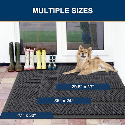 Smiry Front Door Mat Outside Entrance, Heavy Duty Sturdy Natural Rubber Doormat, Trap Dirt and Moisture, Easy Clean Low Profile Mats for Indoor Outdoor Entry, Irregular Triangle (47x32, Medium Grey)
