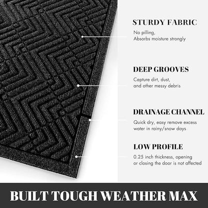 Yimobra Door Mats Outdoor 29.5x17, All-Season Waterproof Outdoor Mats for Front Door Entrance with Drainage Holes, Heavy Duty Non-Slip Doormat for Garage Patio Entryway Indoor, Black Square