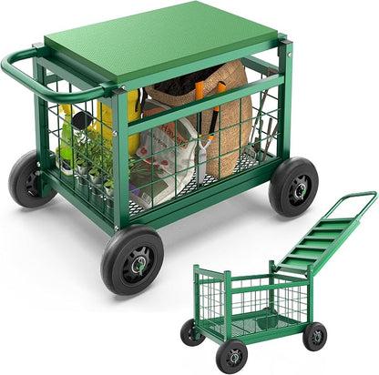 Garden Cart with Seat, 3-in-1 Rolling Seat with Wheels by FlinterOfficial