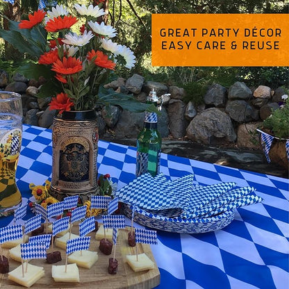 Blue & White Oktoberfest Tablecloth 54" x 120" – Bavarian Checkered Polyester Table Cover – Oktoberfest Decorations for Party, German Theme Party Supplies, Reusable & Durable | OktoberfestHaus