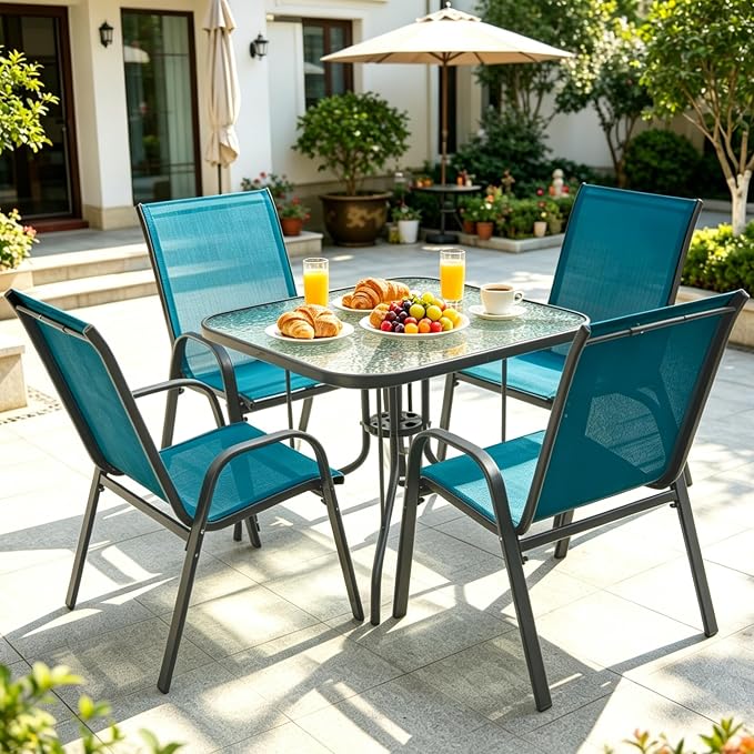 Patio Dining Table for 4 with Umbrella Hole | Outdoor 5 Piece Dining Set 36" x - Image 8