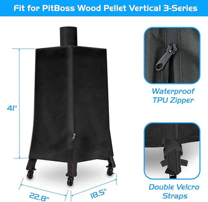 Smoker Cover for Pit Boss 3 Series Vertical Grill PBV3P1 PBV3D1 PBV3G1 Outdoor Wood Pellet Waterproof Zipper 600D Heavy Duty BBQ Grilling Accessory 73351