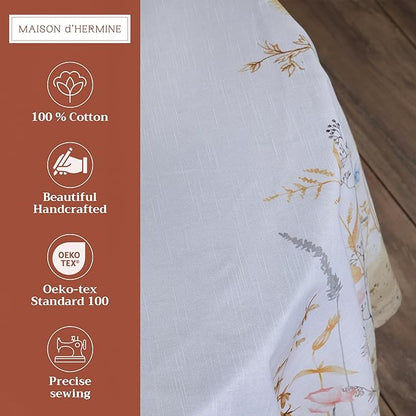 Maison d' Hermine Table Cloth Round Table 100% Cotton 69 Inches Tablecloth Reusable Decorative for Dining Room, Farmhouse, Home, Party, Festive & Wedding Spring Summer - Meadow Florals - Beige