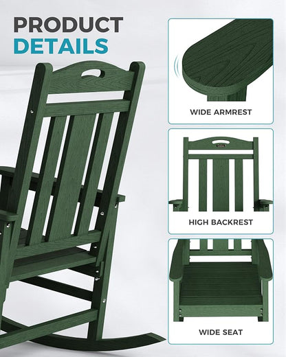 Oversized Outdoor Rocking Chairs Set of 4, 380lbs Heavy-Duty Large Patio Rocker - Image 5