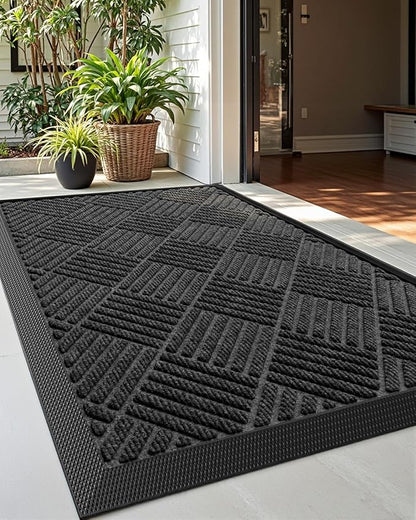DEXI Front Door Mat Outside Entrance, 17x29 Rubber Entry Doormat Heavy Duty, Welcome Mats Non Slip for Inside House Floor Entryway Back Doors Exterior Patio, Diamond Black