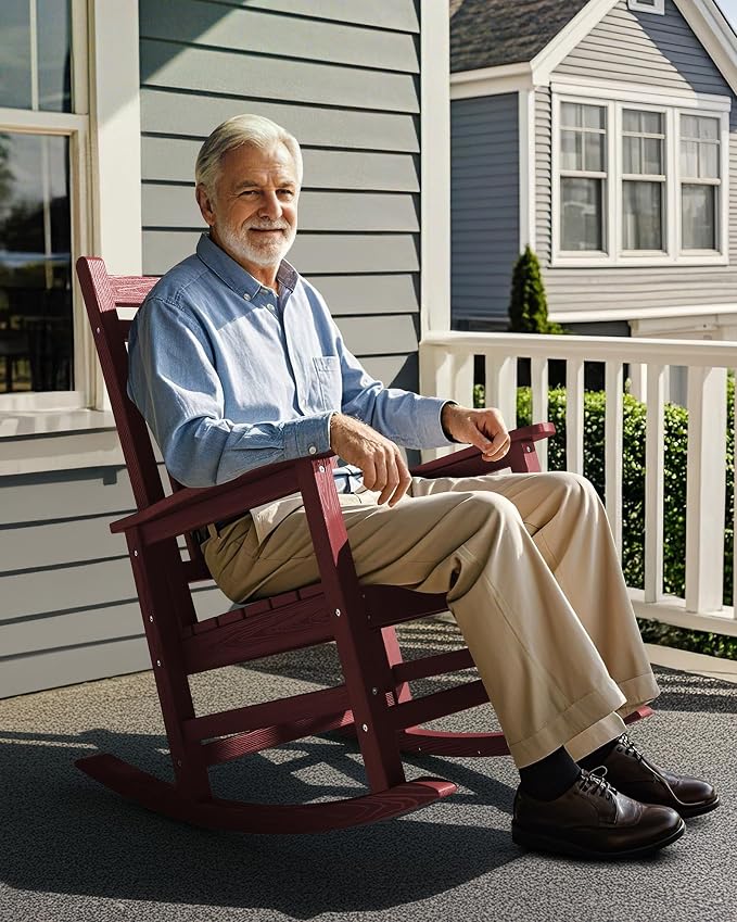 SERWALL Rocking Chair Set of 4, HDPE Rocker, Crimson Red | 21.1" Widened Seat - Image 7