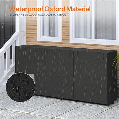 HOOBRO 8FT Firewood Rack with Cover, Outdoor Firewood Log Rack, Adjustable Log Holder with Waterproof Cover, Fireplace Wood Storage, Heavy Duty Wood Holder, for Indoor and Outdoor, Black BB02CH02
