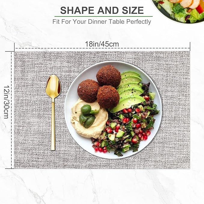 BETEAM Placemats Set of 8, Woven Vinyl Placemat for Dining Table Washable Wipeable Kitchen Place Mats Durable Indoor Outdoor Table Mats