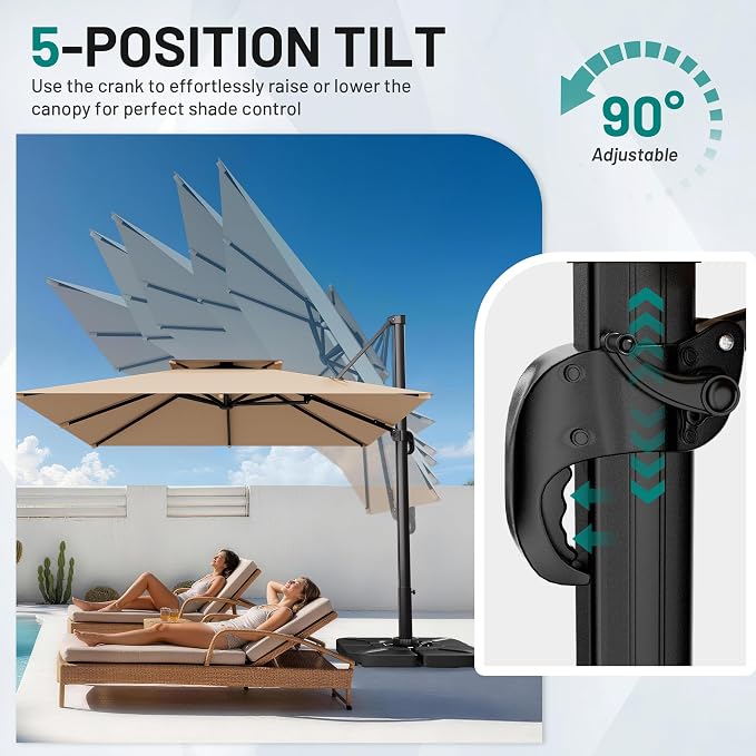 11×11 FT Double-Top Cantilever Patio Umbrella, Outdoor Umbrellas - Image 2