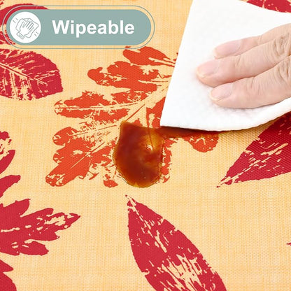 misaya Rectangle Waterproof Vinyl Table Cloth, Wipeable Tablecloth with Flannel Backing, Plastic Table Cover for Fall, Thanksgiving (Colored Leaves, 60" x 84")