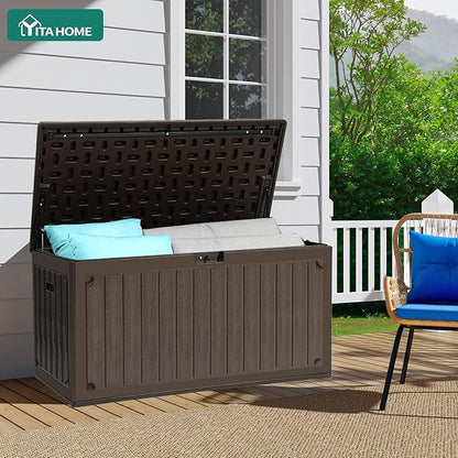 YITAHOME 90 Gallon Double-Wall Deck Box with Side Handles, Outdoor Large Storage for Patio Furniture Cushions, Garden Pool Accessories, Water Resistant & Lockable