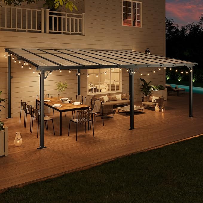 10x20FT Lean to Gazebo Pergola Patio Outdoor Pergolas Gazebos | Wall Mount - Image 3