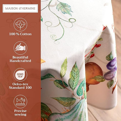 Maison d' Hermine Table Cloth Round Table 100% Cotton 63 Inches Fall Tablecloth Reusable Everyday Use for Thanksgiving Christmas Decorations Dining Farmhouse Party (Lumina)
