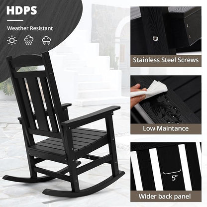 LUE BONA Rocking Chair Outdoor, Weather Resistant Poly Plastic Rocker Chairs - Image 3