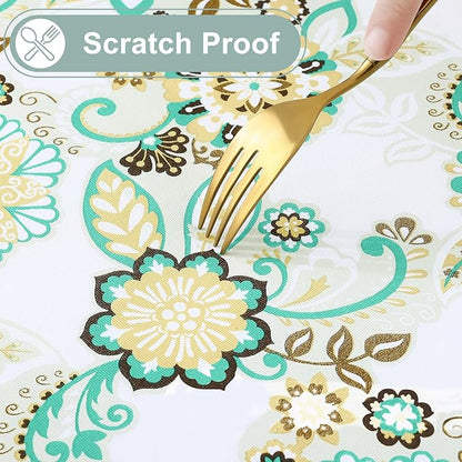 misaya Rectangle Waterproof Vinyl Table Cloth, Wipeable Tablecloth with Flannel Backing, Plastic Table Cover for Dinner, Picnic, Indoor and Outdoor (Paisley Flower, 54" x 78")