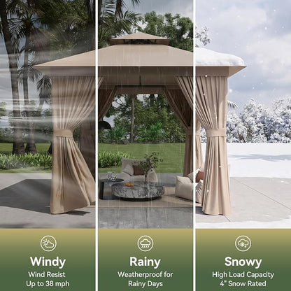 8'x8' Gazebo with Light, Outdoor Gazebo with Double Roofs | Metal Frame Canopy - Image 5