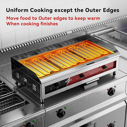 CROSSON 36"*16" Large Commercial Electric Countertop Griddle,Flat Top Heavy Duty Griddles with Non-Stick 1/2" Thick Iron Cooking Plate for Restaurant use-240V/6600W (EG-918C)