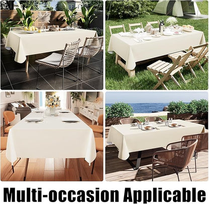 Smiry Rectangle Table Cloth 52x70 Inch, Waterproof Wipeable Vinyl Tablecloths Protector, Oil Spill Proof Plastic Table Cover for Dining, Picnic, Camping, Outdoor, Beige