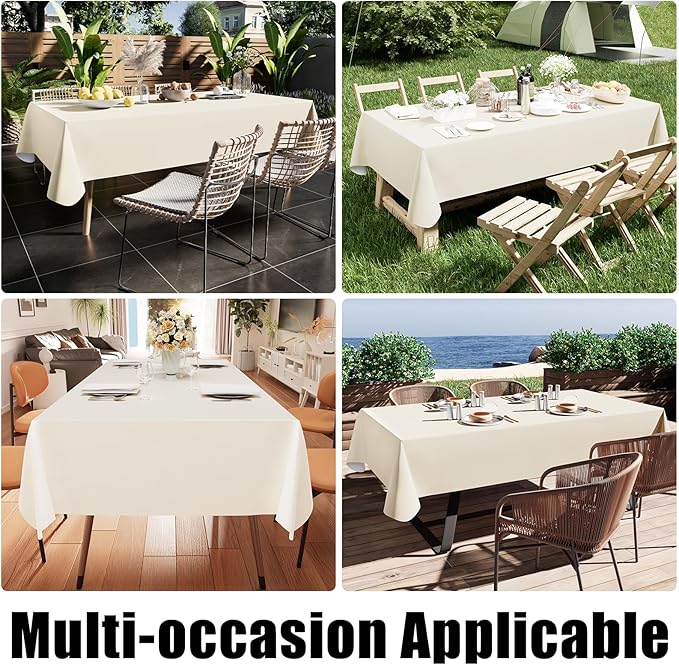 Smiry Rectangle Table Cloth 54x78 Inch, Waterproof Wipeable Vinyl Tablecloths Protector, Oil Spill Proof Plastic Table Cover for Dining, Picnic, Camping, Outdoor, Beige