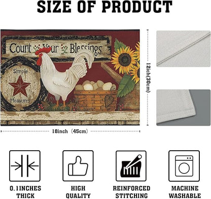 Giwawa Vintage Rooster Placemats Set of 4 Farmhouse Chicken Linen Table Mat Rustic Country Style Farm Animal Print Heat Resistant Non-Slip Washable Place Mats for Dining Kitchen Party Decor