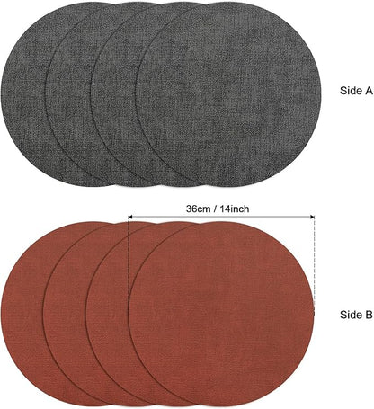 Myir JUN Round Dual-Sided Placemats, Faux Leather Set of 4 for Indoor and Outdoor Dining Tables, Non-Slip Washable Table Mats (Gray Terracotta)