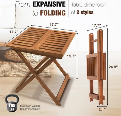 Folding Wooden Side Table – Premium Portable Foldable Table for Outdoor & Indoor Use, Patio, Camping & Small Spaces – Perfect with Adirondack Chairs – Golden Teak Finish