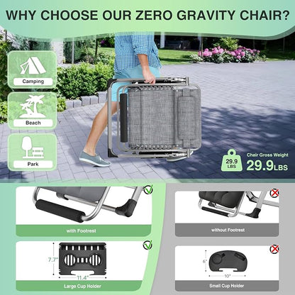 Suteck Oversized Zero Gravity Chair, 500LBS 33In XXL Outdoor Recliner Chairs | - Image 5