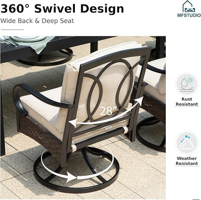 MFSTUDIO 9 Pieces Outdoor Dining Set for 8, Patio Dining Sets with Swivel Chairs, Wood-Like Metal Outdoor Table and Chairs, Large Heavy Duty Patio Dining Furniture for 8, Deck, Backyard