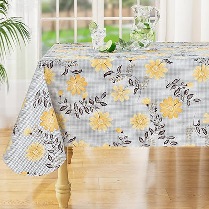 misaya Rectangle Waterproof Vinyl Table Cloth, Wipeable Tablecloth with Flannel Backing, Plastic Table Cover for Dinner, Picnic, Indoor and Outdoor (Yellow Flowers, 52" x 70")