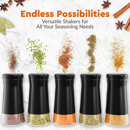 HOME EC Original Salt and Pepper Shakers Set with Adjustable Pour Holes - Black Salt Shaker and Pepper Shaker - Farmhouse Spice dispenser for salts, Ground peppercorn and spices