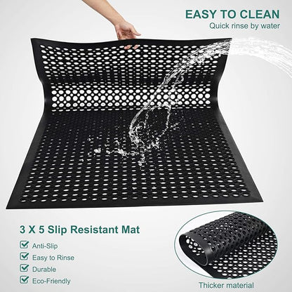 Anti Fatigue Rubber Mats Outdoor Restaurant Kitchen Rubber Drainage Floor Mat Durable No Slip Commercial Bar Floor Mats Used for Garage Black 36" x 60"